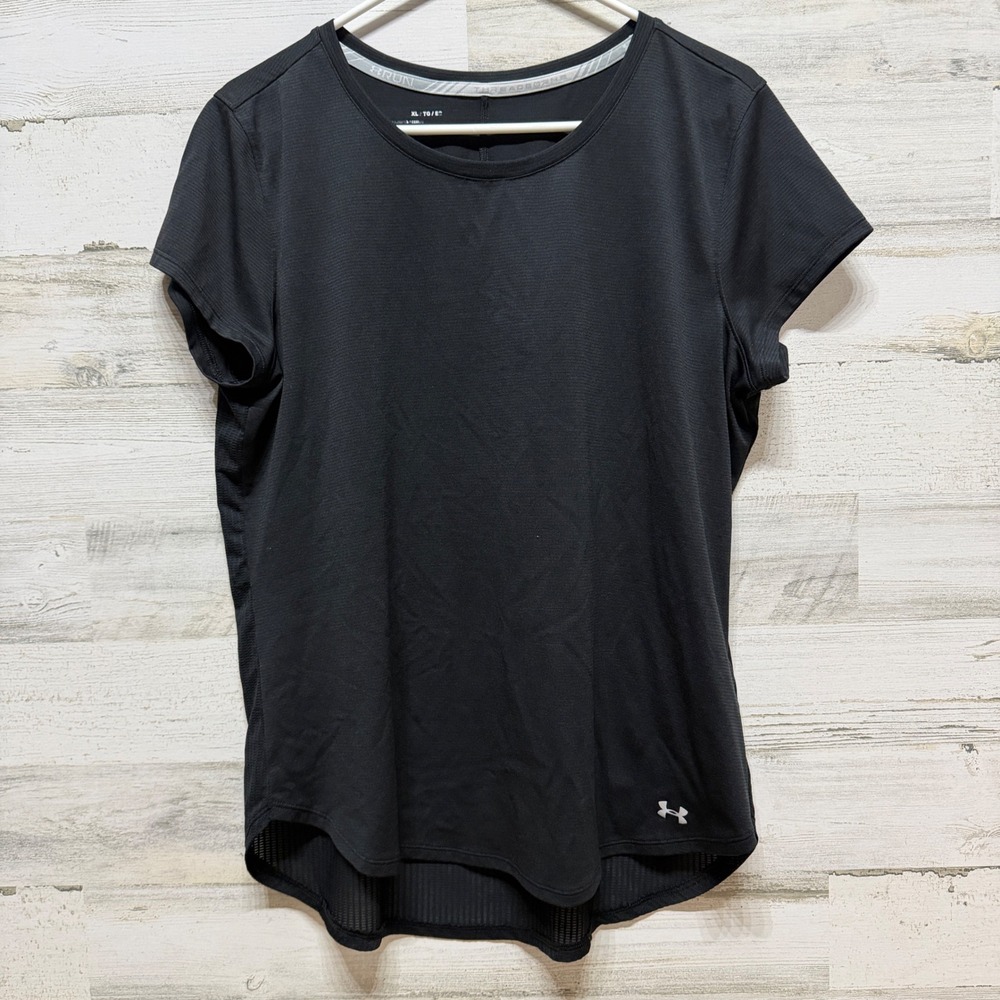 Under Armour Run Top Women XL Black HeatGear Threadborne Athletic